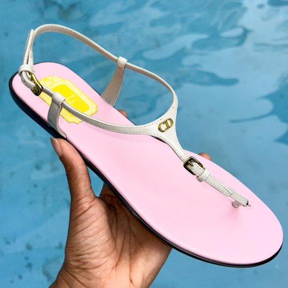 Dior Shoes - Rare CHRISTIAN DIOR Silver & Pink CD Logo Patent Leather T-Strap Sandals Size IT